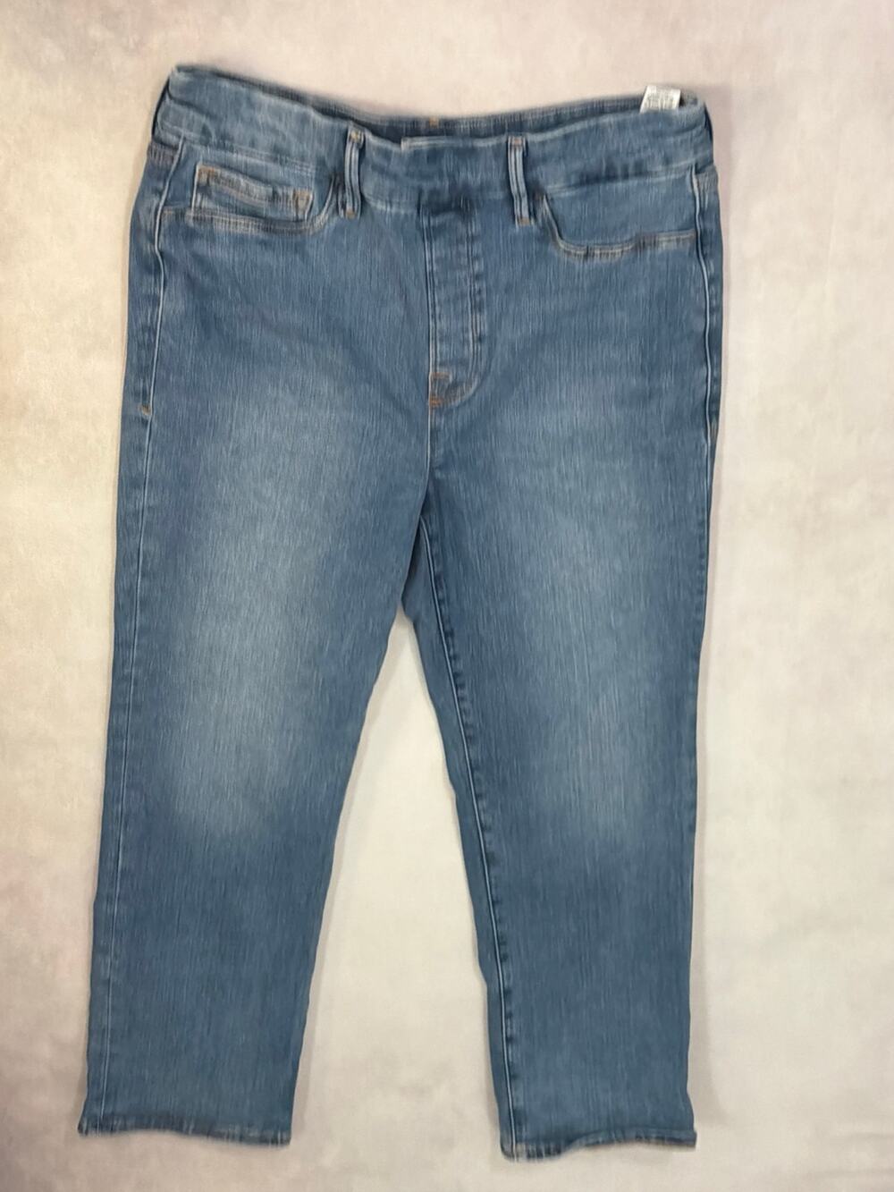 Good American Pull On Straight Jeans Womens Large Indigo Blue Stretch Denim L